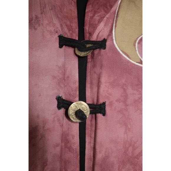 Batik Indonesian Artsy Jacket Art to Wear  Boho 100% Rayon Pink Umbrellas Coin S - Picture 4 of 9